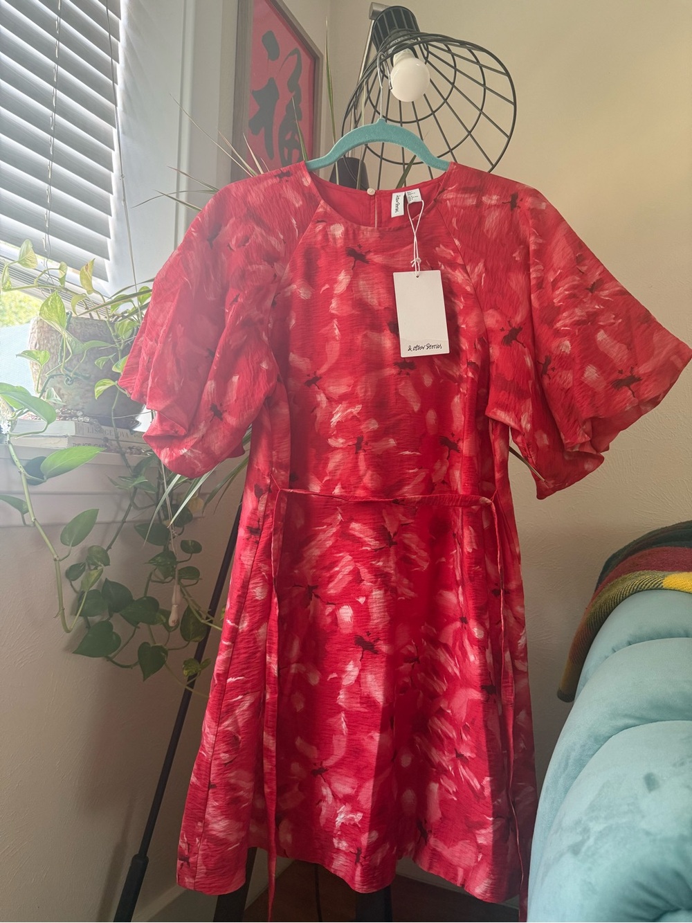 & Other Stories Red Floral Fit-and-Flare Dress